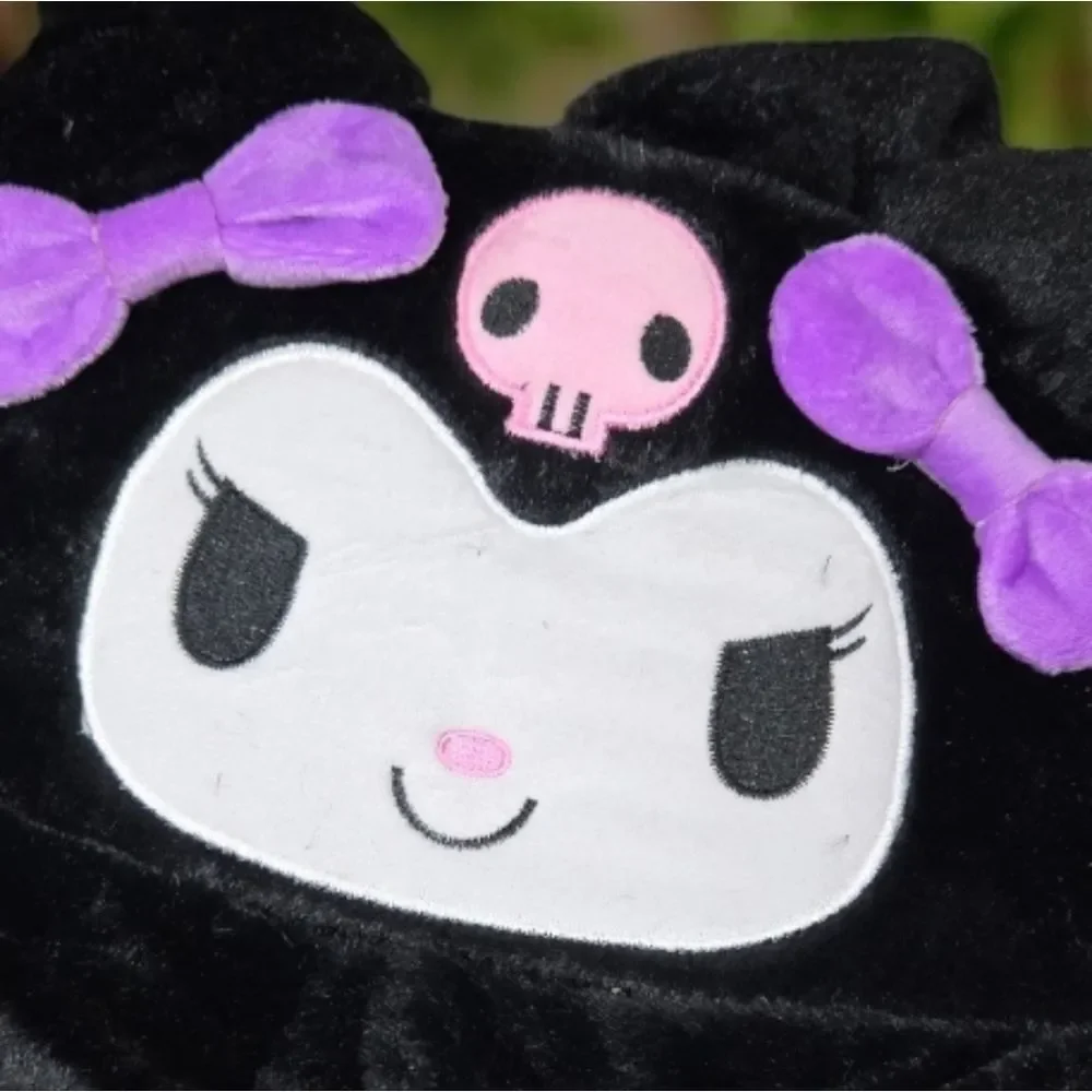 Kuromi Plush Backpack Sanrio Hello Kitty Black Furry Kawaii Spooky Book Bag 15”